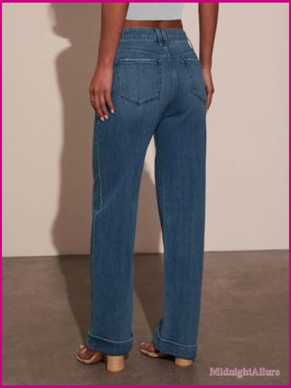 Wide Leg Baggy High Waist Straight Leg Stretchy Denim Pants - Picture 4 of 4